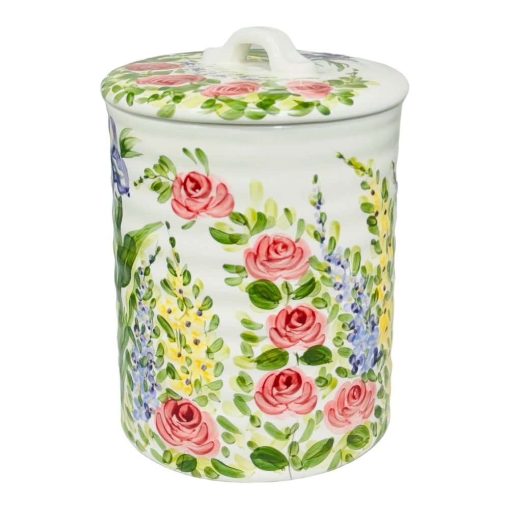 Heavenly Garden Ceramic Kitchen Cookie Jar w/Lid Floral Pattern Multicolor 8” - Picture 6 of 11